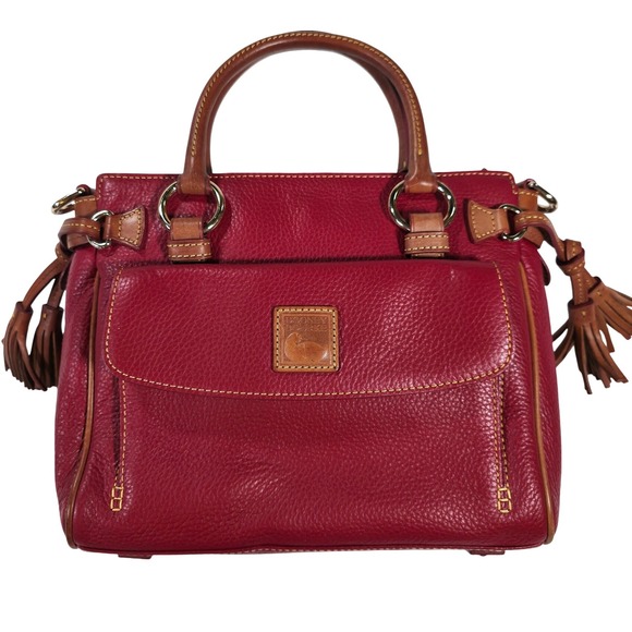 Dooney & Bourke Red Pebbled Leather Satchel Purse Handbag Top Handle and Tassels - Picture 1 of 16